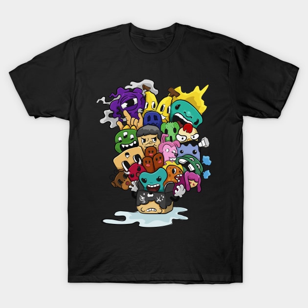 fu-cube and Freind Monster Colored Doodle T-Shirt by Giraroad